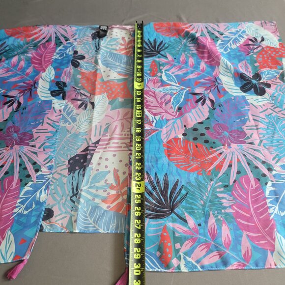 Madden NYC Kimono Womens One Size Blue Tropical Duster Sheer Beach Swim Coverup - Picture 7 of 9